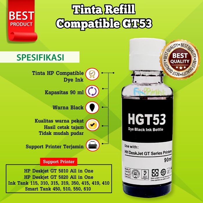 Tinta Refill XP Gt51 GT52 GT53 Smart tank Printer 500 515 615 610 550 Compatible