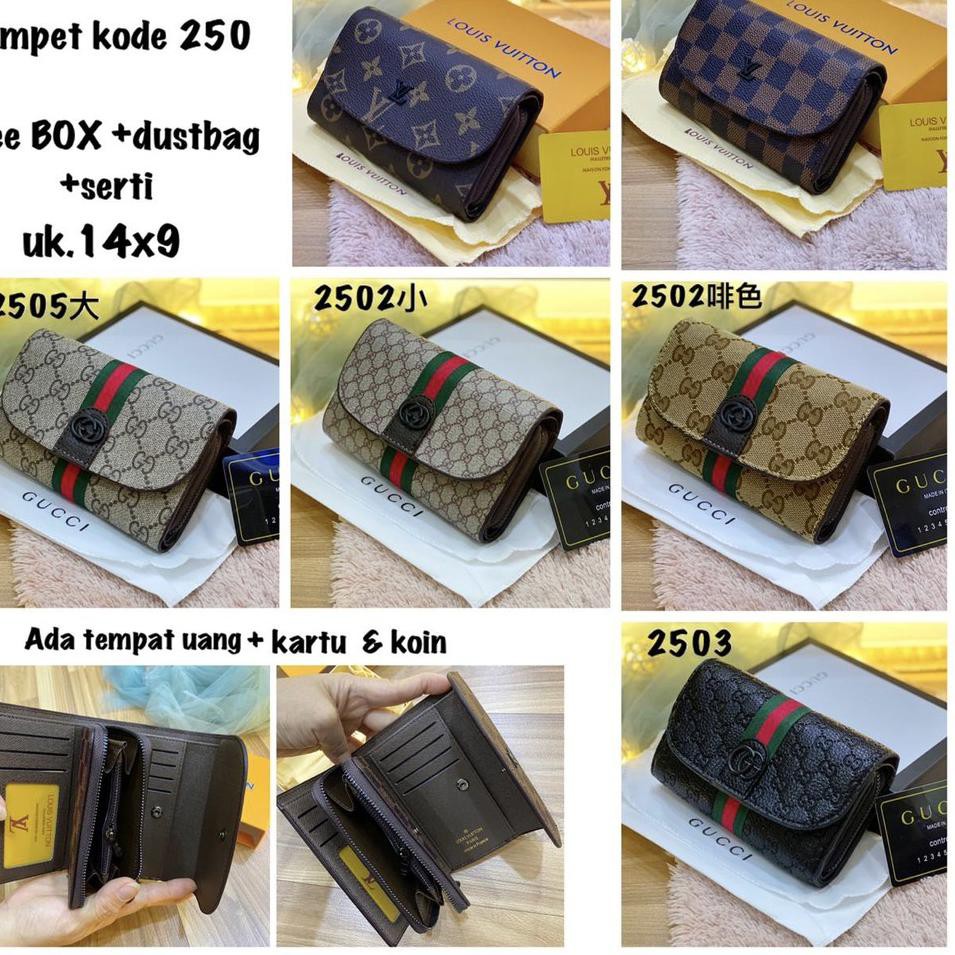 Dompet LV + BOX serti sarung emboss dompet wanita kartu Lipat L3 