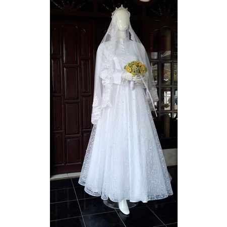 gaun akad putih syari