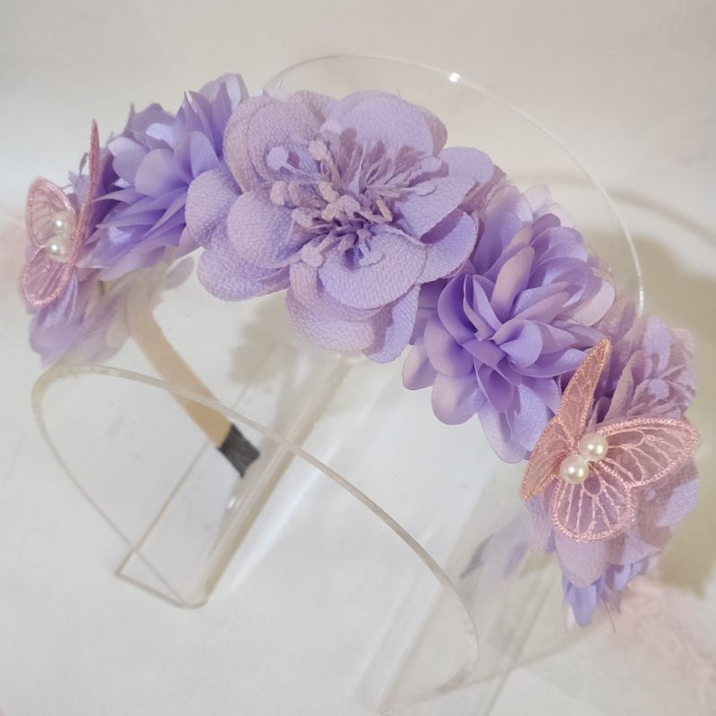 Mahkota bunga ungu/ Flower crown/ bando bunga ungu muda/ bunga lilac/ bando lilac/ bandana bayi/ bon