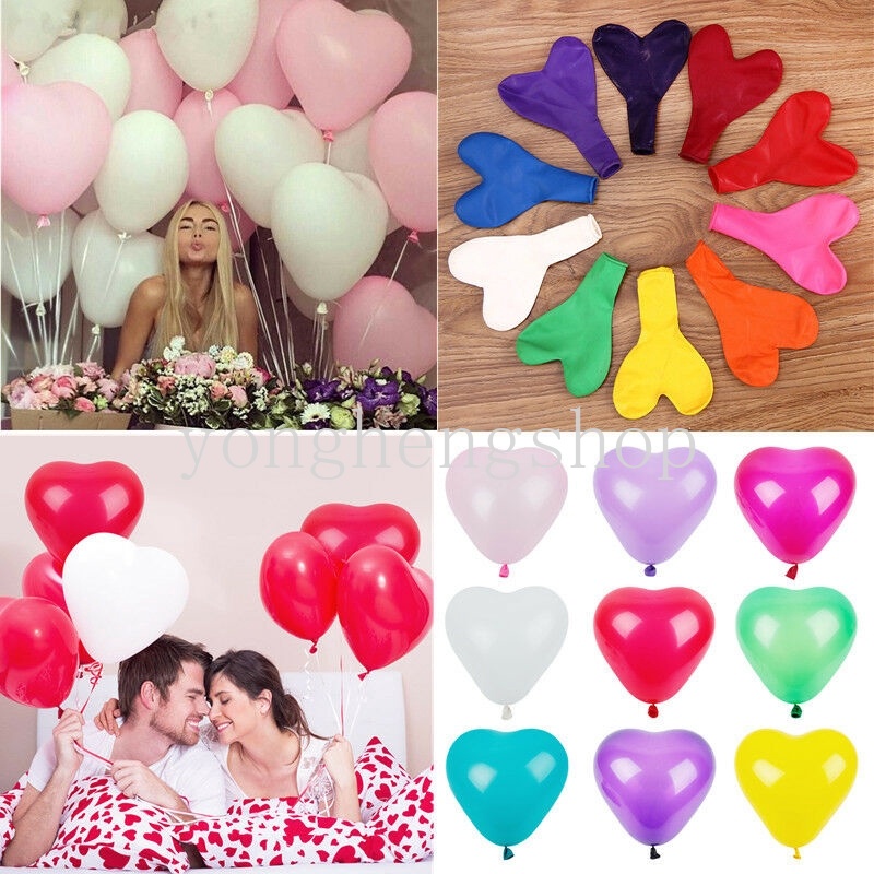 10pcs / set Balon Lateks Bentuk Hati Ukuran 12 Inci Untuk Dekorasi Pesta Ulang Tahun / Pernikahan / Valentine