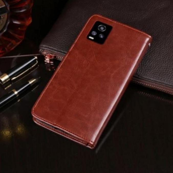 VIVO V21 / V21 5G LEATHER FLIP COVER WALLET CASE KULIT DOMPET CASING - COKELAT