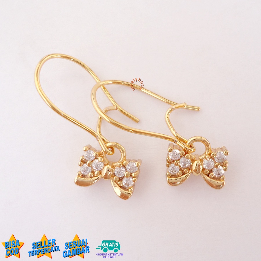 Lovelybutik - Anting Jurai Xuping Dewasa Lapis Emas Anti Karat Perhiasan Fashion Wanita Prit4 Anting Desi Bandul Pita Permata