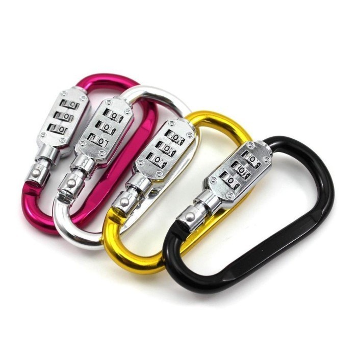 Carabiner Kunci D-type Dengan 3 Digit Password Aluminum Alloy Lock