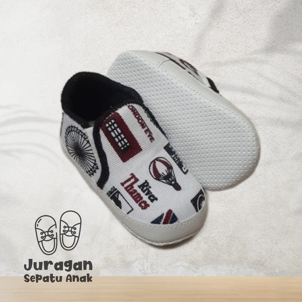 Sepatu bayi slip on motif london baby shoes prewalker sepatu bayi belum bisa jalan/sepatu bayi lucu/sepatu baby prewalker