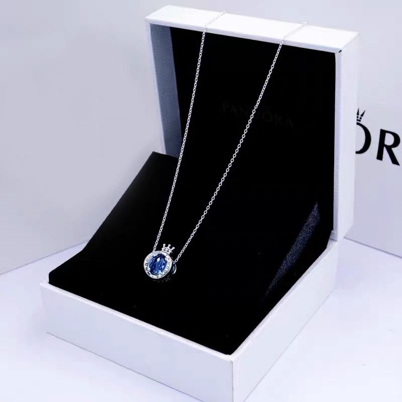 Pandora Kalung 925 Silver Cubic Zirconia Bentuk Mahkota Aksen Berlian Untuk Wanita