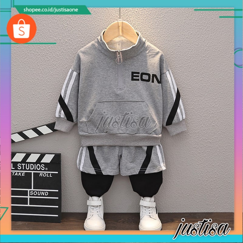 Promo !! Setelan anak cowok / setelan sweater eon text chest ukuran 1-3tahun / Setelan baju anak import / Setelan sweater keren