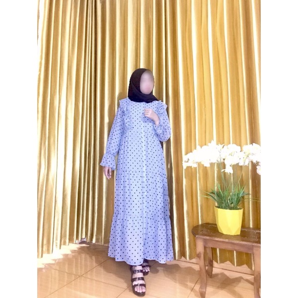 Gamis Ceruty Abu Polkadot Hitam