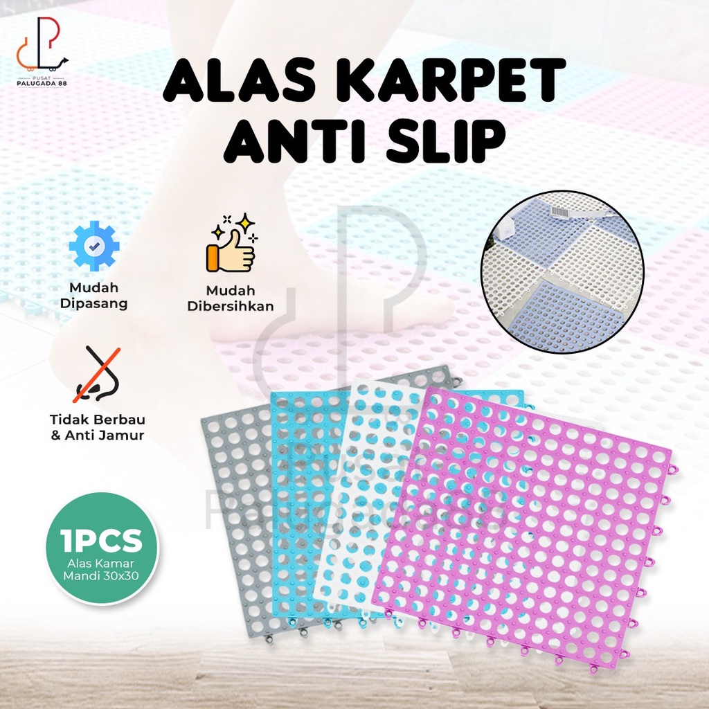 Alas Karpet Anti Slip Lantai Kamar Mandi Keset Karet Shower Interlock Licin Bathroom Floor Non Mats WC 30x30 cm Toilet