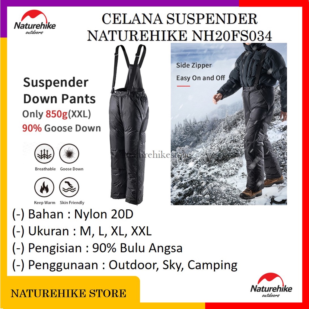 Celana Panjang Suspender Goose Down Camping Gunung Musim Salju Sky Bulu Angsa Naturehike NH20FS034