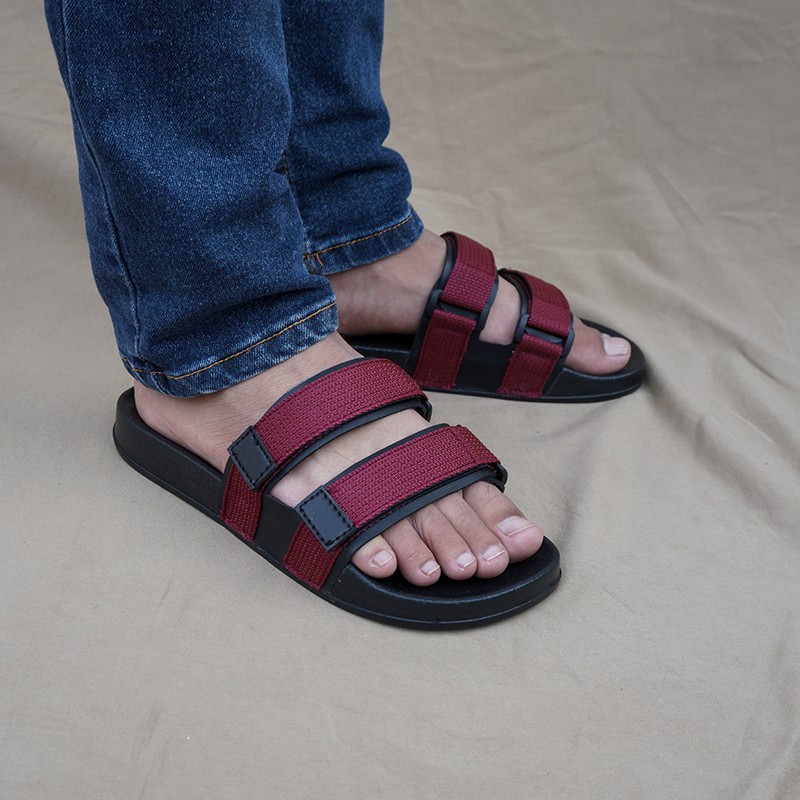 Sandal Slide Pria Sandal Walkers Weber Maroon sandal slop sendal Santai Sendal Casual Harian Cowok