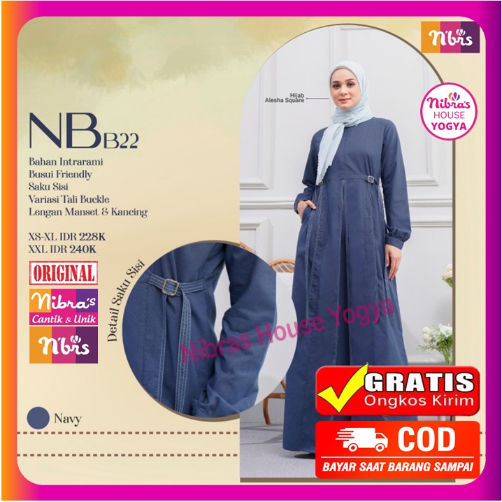 Gamis Nibras Promo Gamis Nibras Terbaru 2022 NB B22 Navy Baju Dress Dres Wanita Dewasa Muslim Syari 