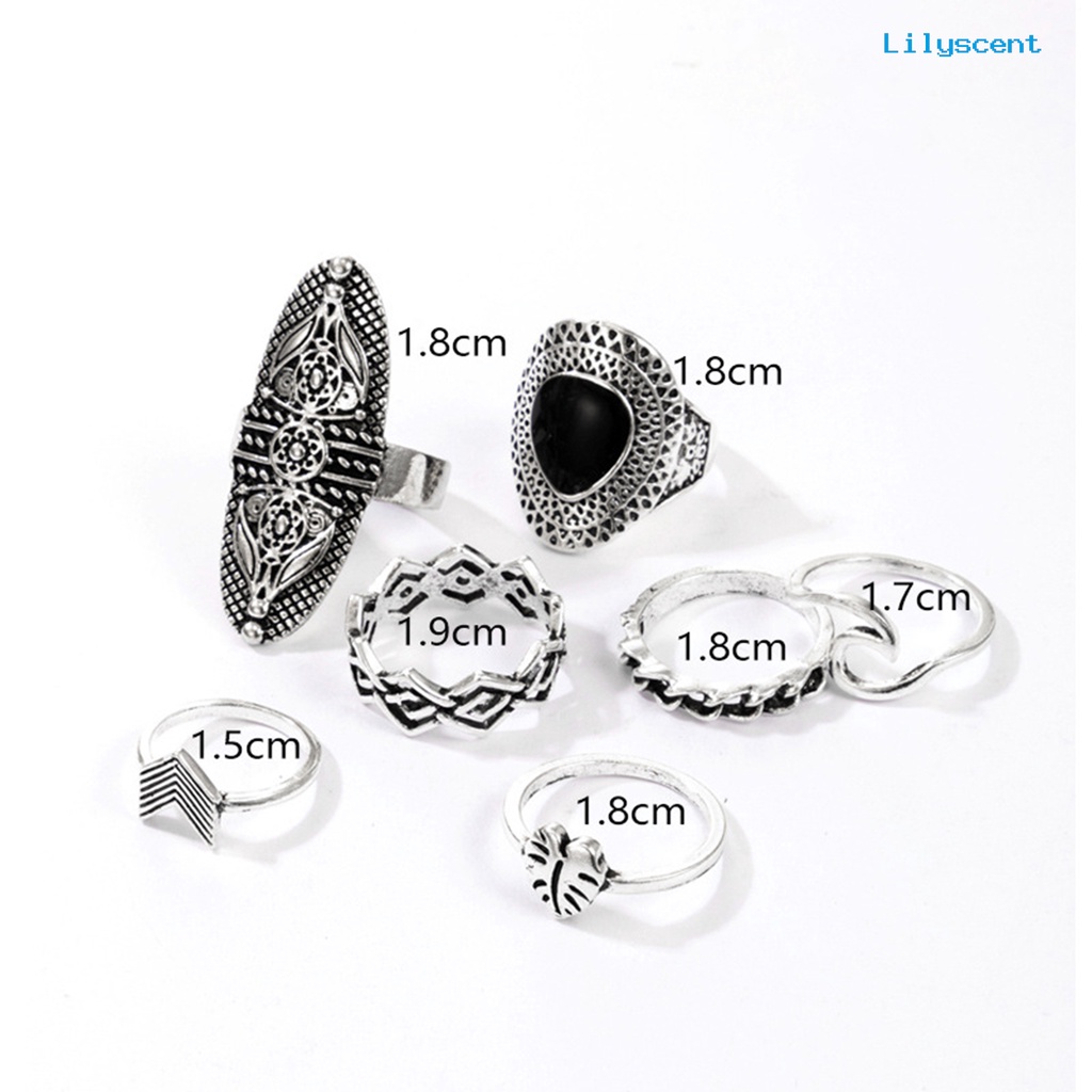 7pcs / Set Cincin Jari Wanita Gaya Bohemian Bentuk Geometri Hias Batu Permata Imitasi Untuk Pesta