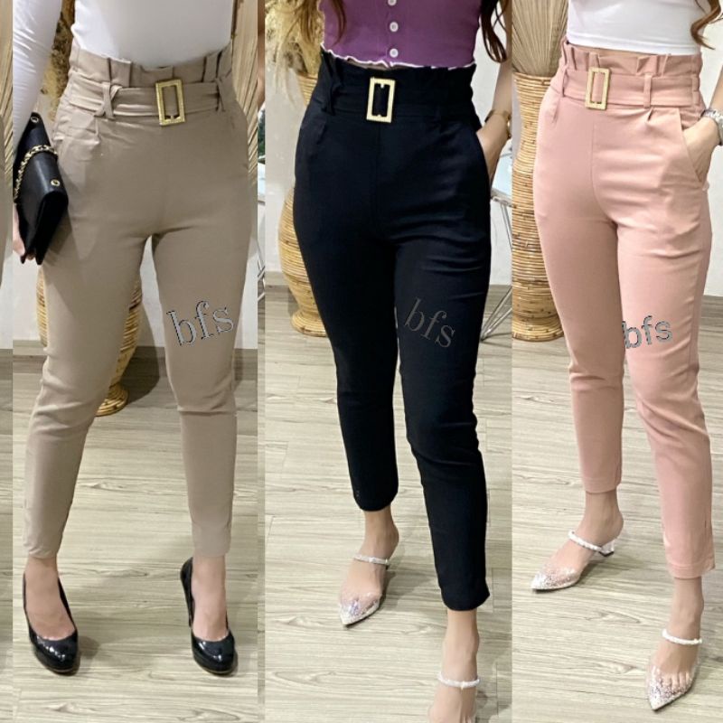 Celana Soft jeans Wanita Import Pants Belt 9254