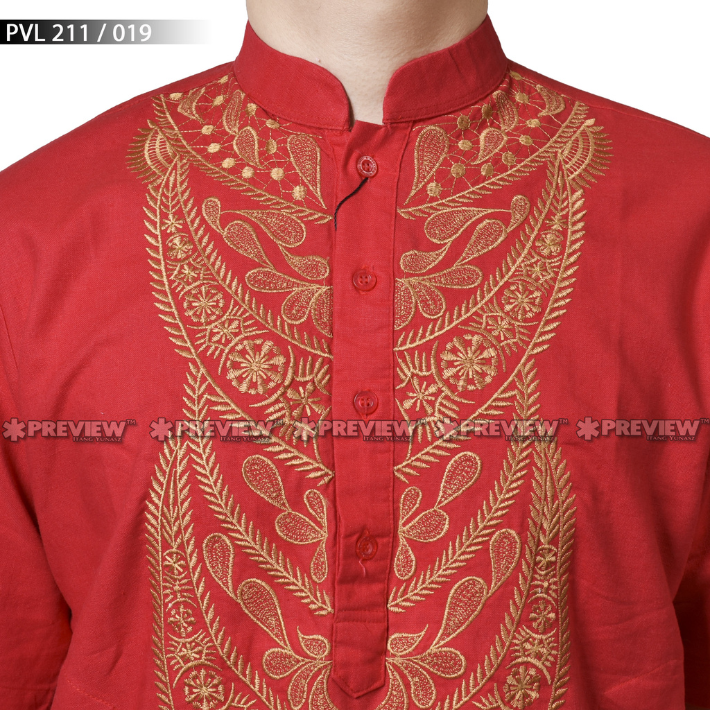 Preview Baju koko Itang Yunasz Limited Pendek Merah Helena