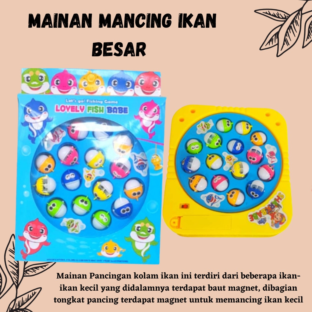 MAINAN PANCINGAN IKAN FISHING GAME 15 IKAN BABY SHARK + BATERAI / MAINAN PANCINGAN ANAK / MAINAN ALA