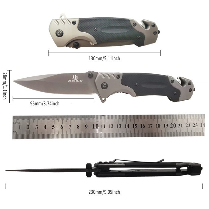 Pisau Lipat Outdoor Doom Blade Folding Knife Survival Tool 440C 58HRC