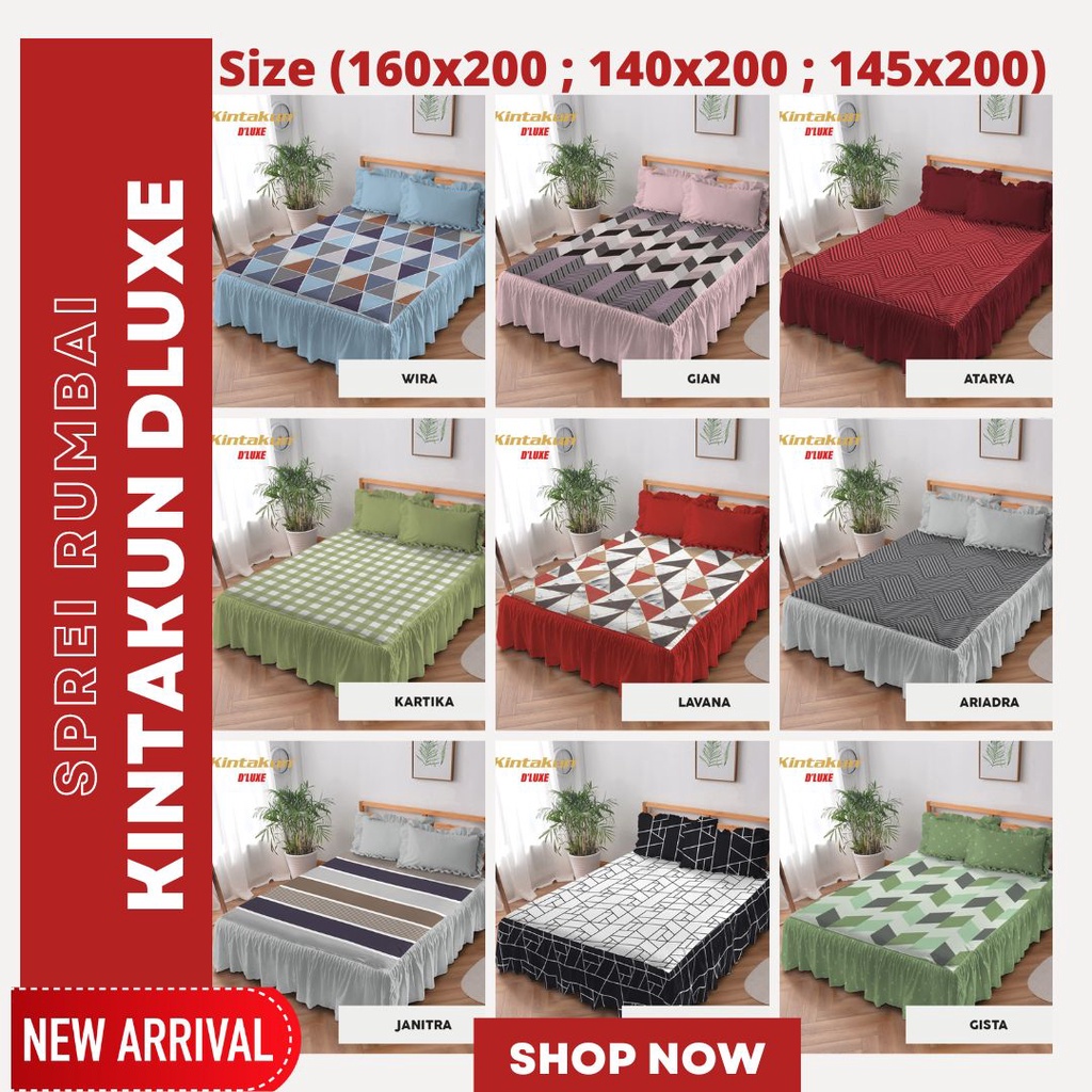 KINTAKUN SPREI RUMBAI DELUXE 145x200 QUEEN 140x200 160x200 150x200 Motif Minimalis Pilihan - [momspr