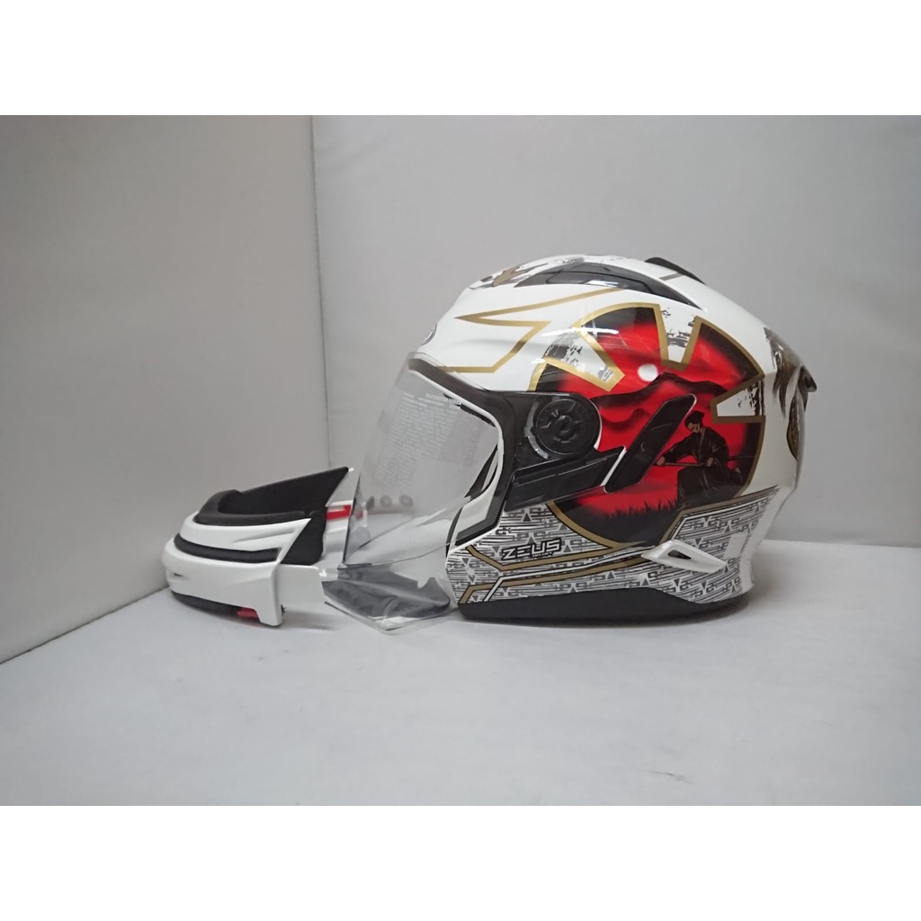 Helm Zeus ZS-613C White/AJ20 Red + Chinbar New