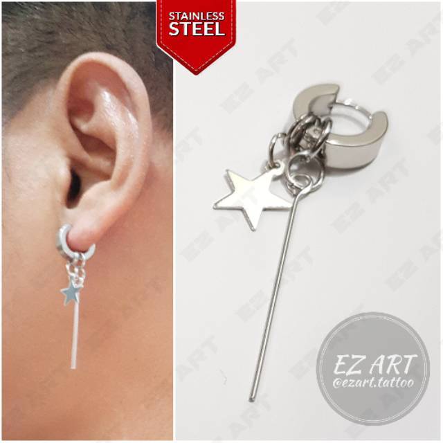 1Pc Model EZ-L Silver Anting Jepit Tusuk Variasi Bandul Gaya Punk Korea KPOP Stainless Steel