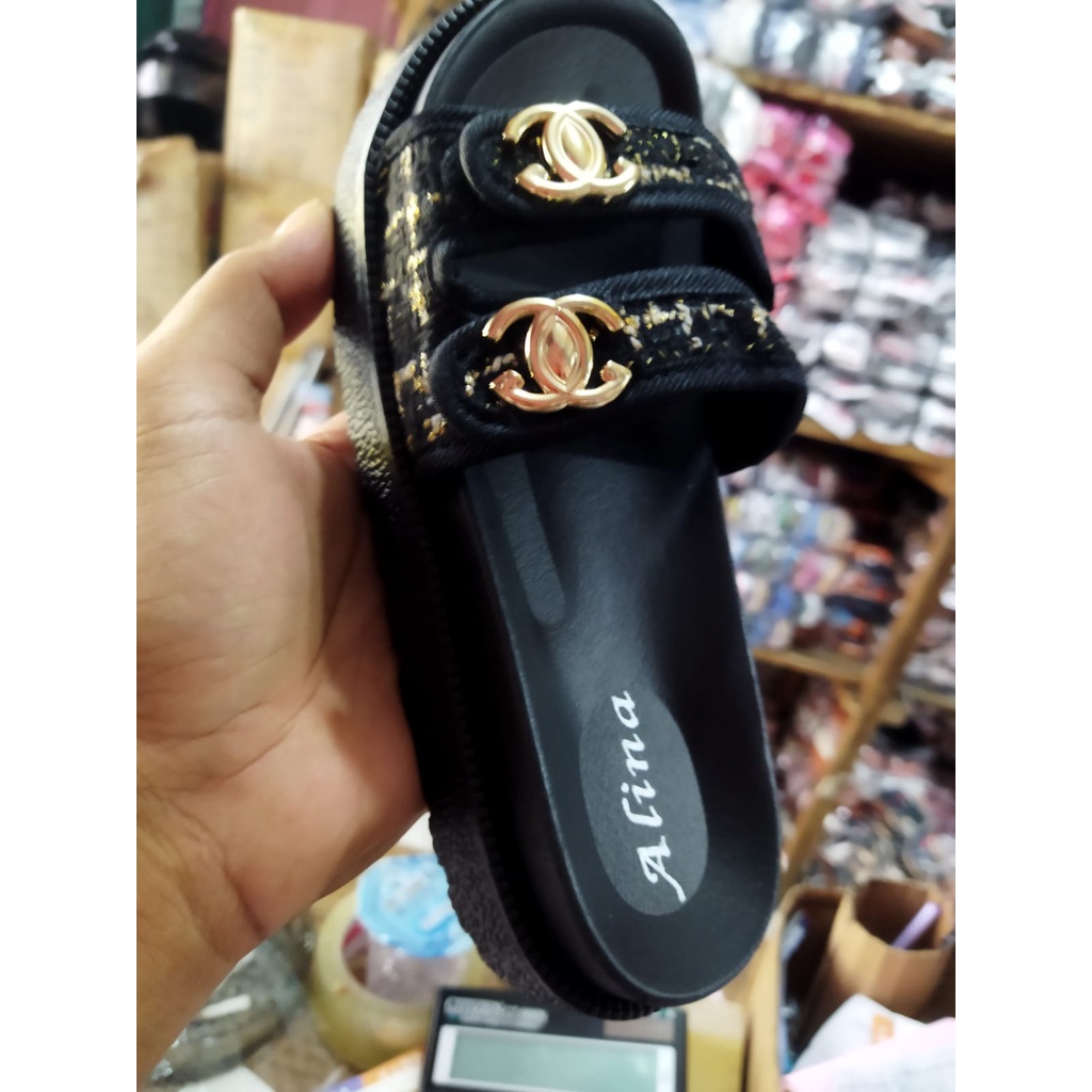 Sandal selop wanita dewasa Balance &amp; Alina 238-3 (36-40) FHASION PARIS KASUAL ELEGANT WARNA MEWAH VARIASI SULAM BENANG MAS SANDAL WANITA SANDAL PEREMPUAN SANDAL MASAKINI