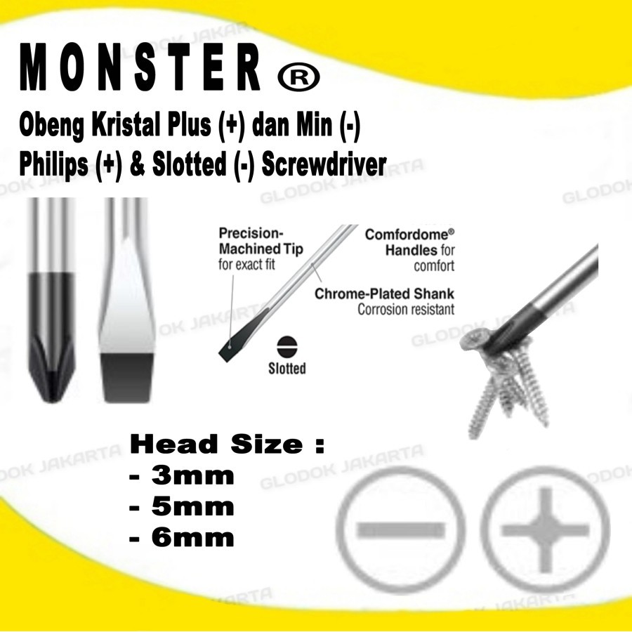 Obeng Plus Min Magnet Kristal Philips Screwdriver MONSTER