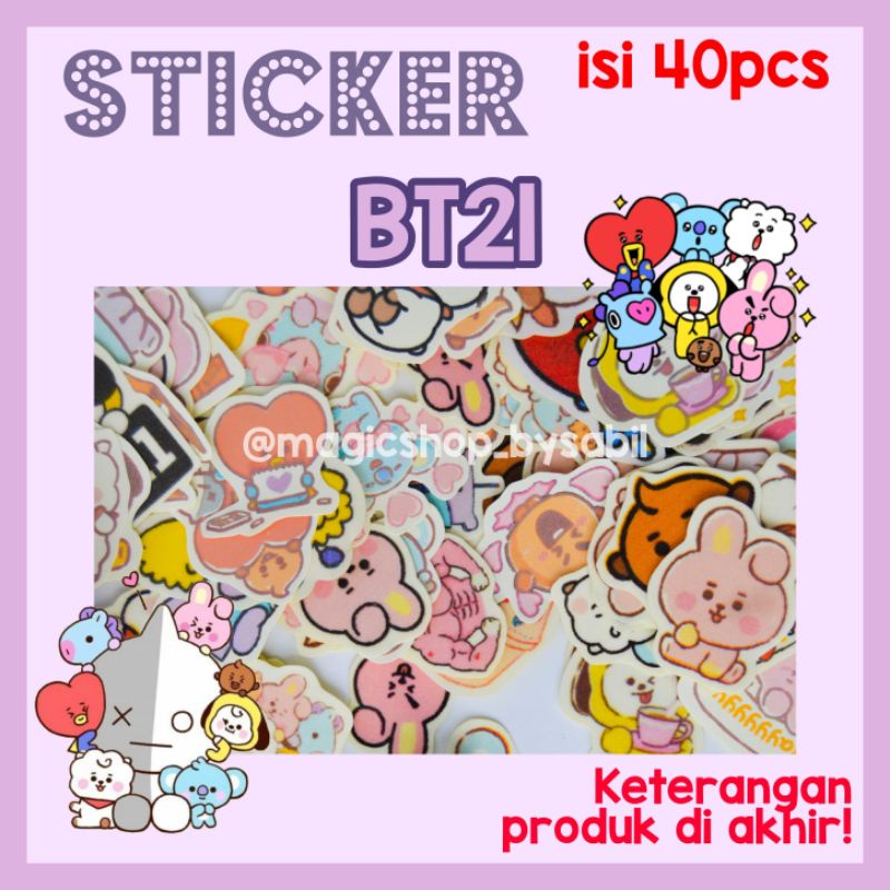 

40pcs Stiker BT21 anti cipratan air bahan glossy Sticker tempel jurnal lucu aesthetic