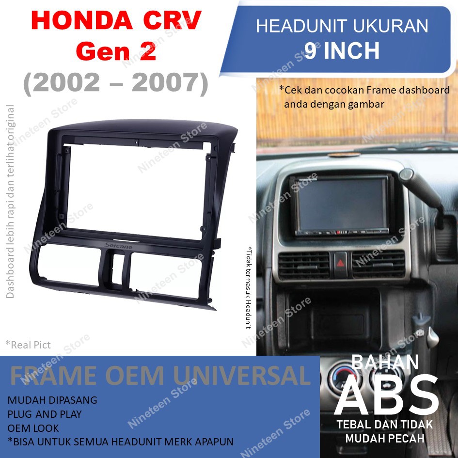 Frame Headunit Android 9 inch Honda CRV Gen 2 2002 sampai 2007