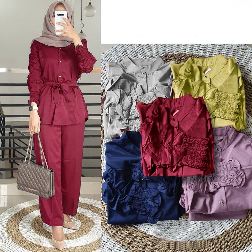 QUINNYSHOP-COD-US-SETELAN BAJU TUNIK DAN CELANA WANITA-STELAN HIJAB KEKINIAN-SETELAN LEBARAN 2021