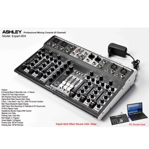 Mixer Ashley Expert 804 Ashley Expert804 4 Channel Original Bluetooth PC Soundcard Usb