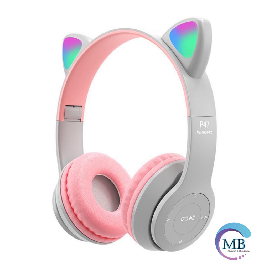 CAT EARS HEADSET headphone Hf bando telinga kucing P47m LED BANDO BLUETOOTH wireles RGB GAME HEADSET G-P47M LED WIRELESS super BASS MB4823