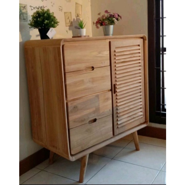 drawer lemari sepatu kabinet rak sepatu anak retro kayu jati