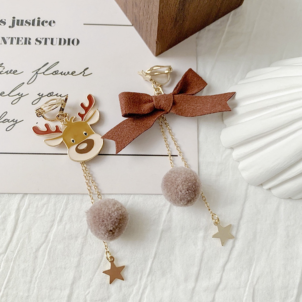 Hu Hu Hu Hu Hu Alat Bantu Pasang Kacamata♡ 1 Pasang Anting Stud Bentuk Kartun Rusa Natal Bahan Alloy Tahan Karat