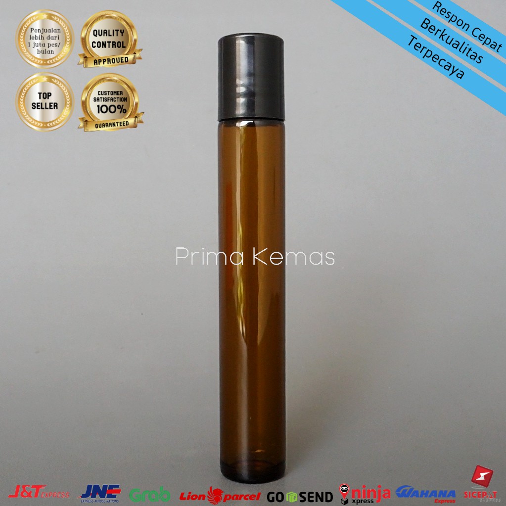 Botol roll on 10 ml - botol roll on kaca amber tutup hitam - botol parfum roll on 10 ml