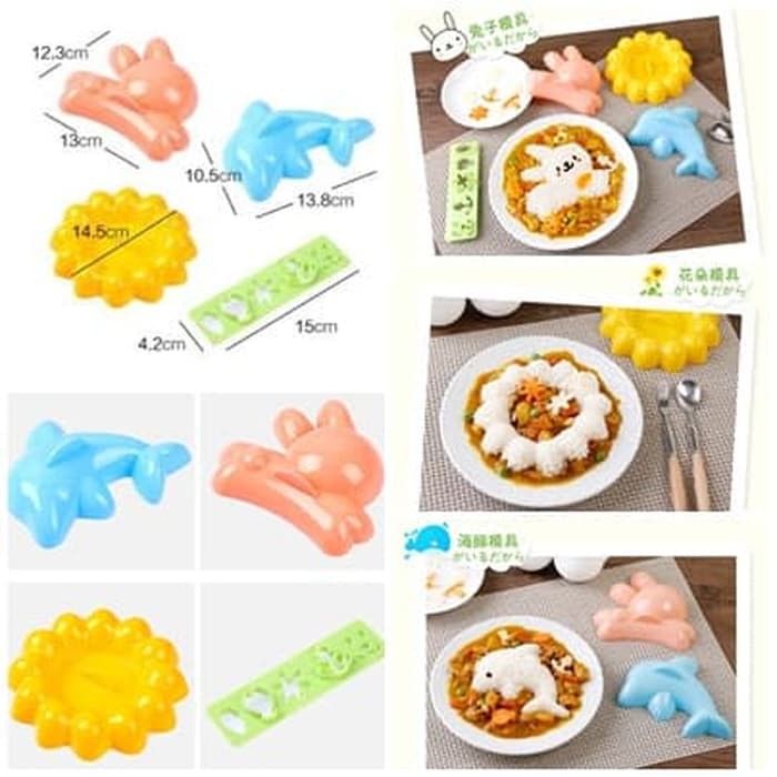 Cetakan Nasi Bento Dan Pudding Motif Dolphin Dan Set Decor 4 in 1