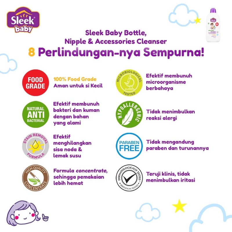 Sleek Baby Bottle Nipple Accessories Cleanser Sabun Cuci Botol Perlengkapan Dot Bayi 500ml Botol