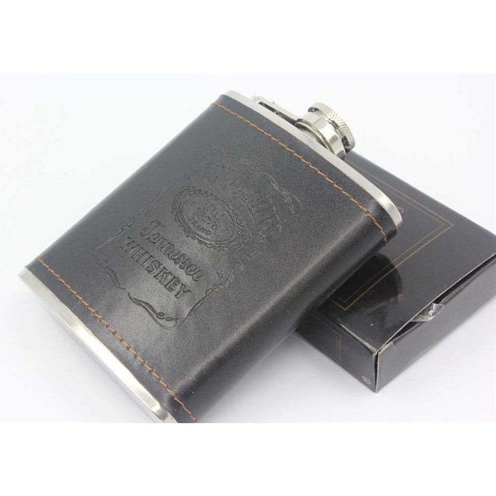 Botol Bir Hip Flask Stainless Steel Leather dengan Shot Glass 7Oz