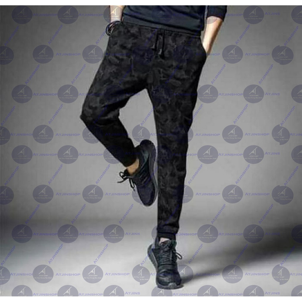 Celana Panjang Pria Jogger Import Lotto Sweat Pants Army camouflage Hitam -Atjinshop