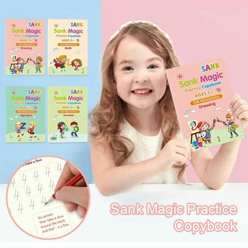 Isi 4 buku + 1 pulpen + 5 refill - 4 Book/Set Calligraphy Copybook Sank Magic Practice Kid'sEarly Learning Writing Lettering Practice Book