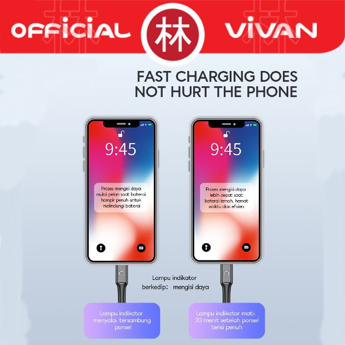 Vivan VZL100S Data Cable Lightning 3A Iphone Auto Smart Power Off With LED Light New VZL100