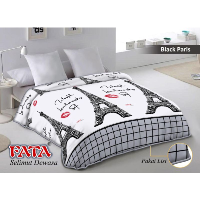 SELIMUT BULU HALUS ( FATA ) SELIMUT DEWASA SIZE JUMBO UKURAN 200X200 CM-Black paris