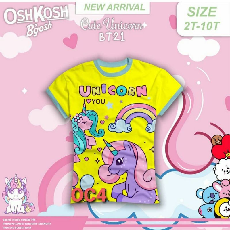 Baju anak kaos cewek unicorn/bts/bt21 2-10th