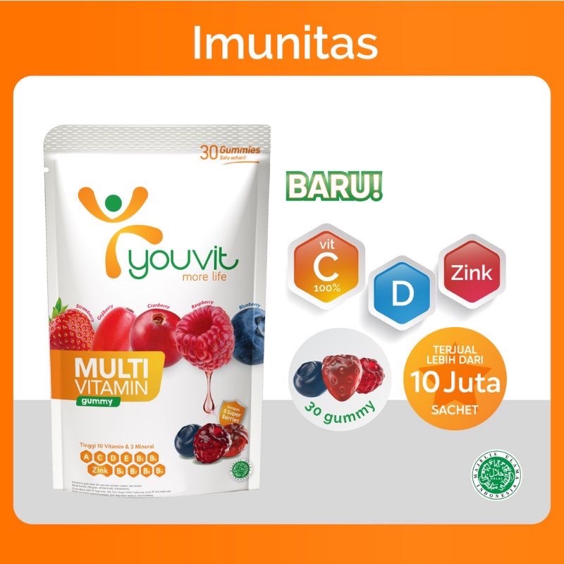 Youvit gummy multivitamin dewasa sachet 7pcs dan pouch 30pcs