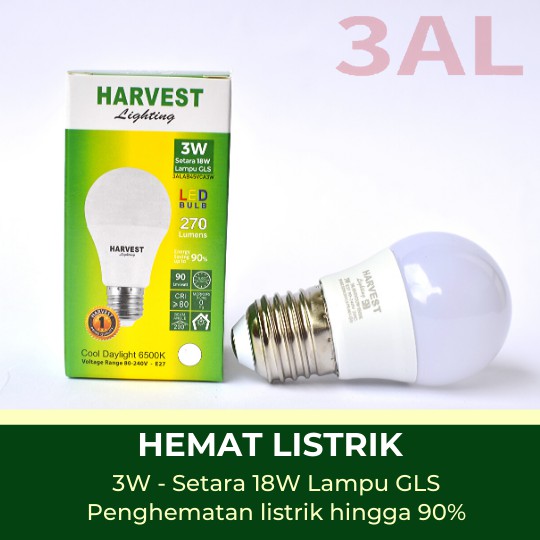 3W - Paket Isi 3 - HARVEST LIGHTING Lampu Bohlam LED A Bulb  3 Watt Lampu Hemat Energi Original Bersertifikasi SNI dan Bergaransi