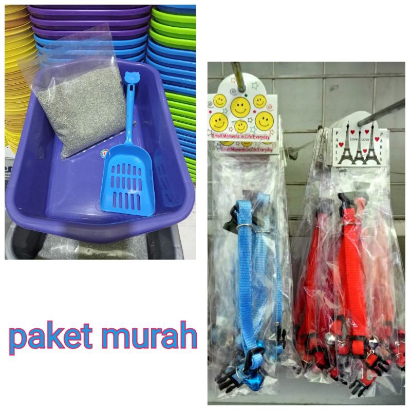 paket murah Bak Pasir,Serokan dan Pasir 1kg Gratis Kalung kucing Polos/Kotak Pasir Untuk pup Kucing