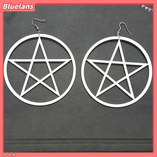 Anting Stud Bentuk Bulat Pentacle Hollow Besar Gaya Punk Vintage