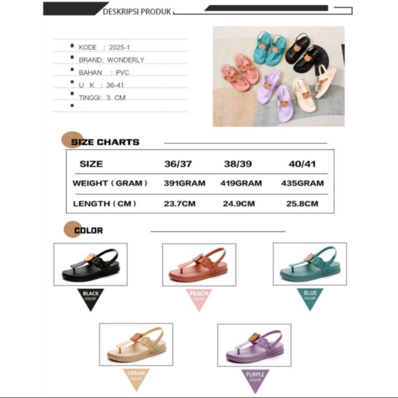 2025-1 [WONDERLY] Sandal Wanita Tali Jelly Sendal Wanita Karet Tali Wonderly Sendal Tali Wanita Sandal Boneka Sandal Beruang Sandal Flatbed Sandal Jepit Tali Sandal Pita Sandal Santai