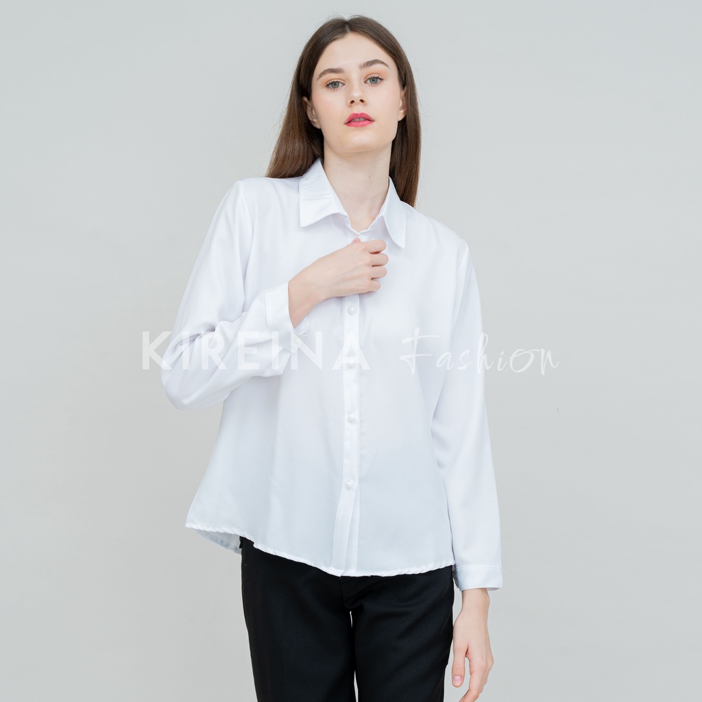 Kemeja Putih Wanita Premium Kemeja Polos Putih Wanita Kemeja Formal Wanita Bahan Moscrape Premium | Kireina Fashion
