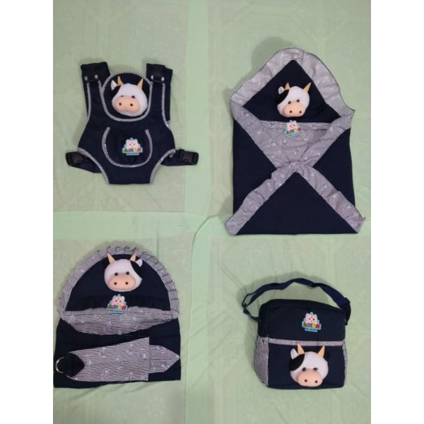 TERMURAH !!! SATU SET PERLENGKAPAN BAYI (PAKET HEMAT 5 in 1) BONUS 1 SET SARUNG TANGAN KAKI BAYI-Set 4 navy tas sapi