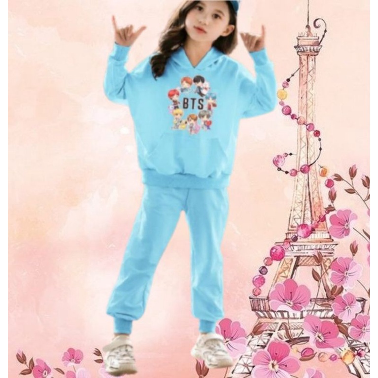 Setelan Sweater Hoodie Anak Perempuan Lengan panjang dan Celana panjang Terbaru 2022 Stelan Anak Cewek Kekinian Murah Kekinian Murah Korea Style Size S 4 5 6 Tahun M 7 8  9 Tahun XL 10 11 12 Tahun  BTS Bulat